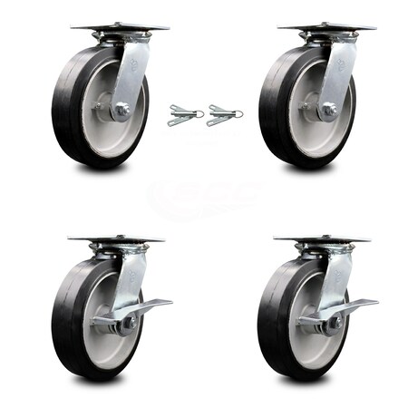 Service Caster 8 Inch Rubber on Aluminum Swivel Caster Swivel Locks 2 Brakes SCC, 2PK SCC-35S820-RAR-BSL-2-SLB-2